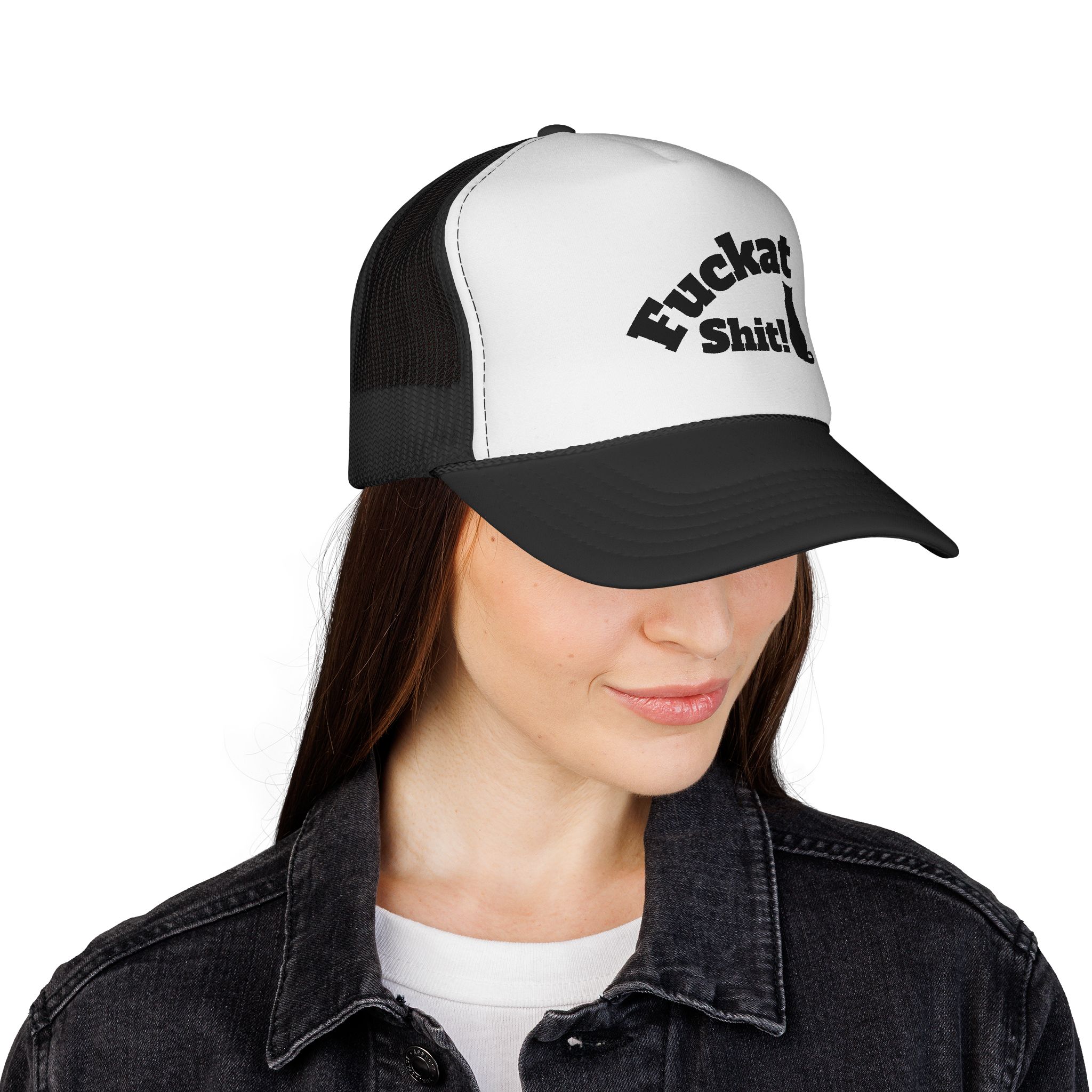 Fuckat Shit! Trucker Cap (with cat) | Mesh Snapback Hat - Image 36