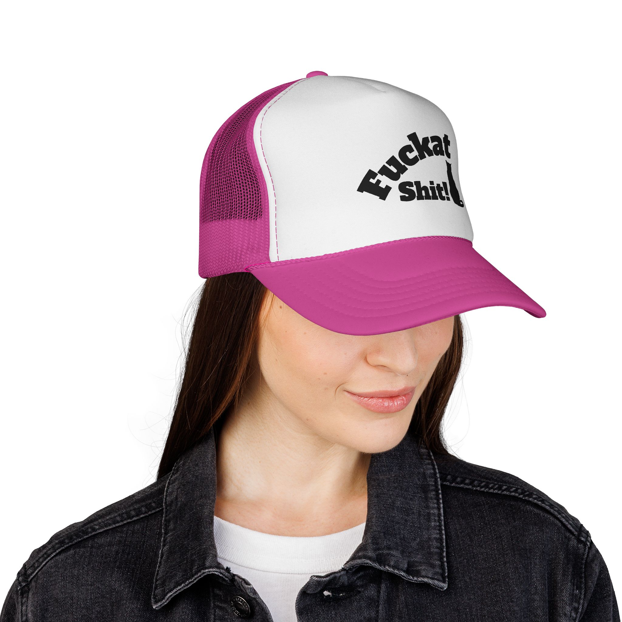 Fuckat Shit! Trucker Cap (with cat) | Mesh Snapback Hat - Image 40