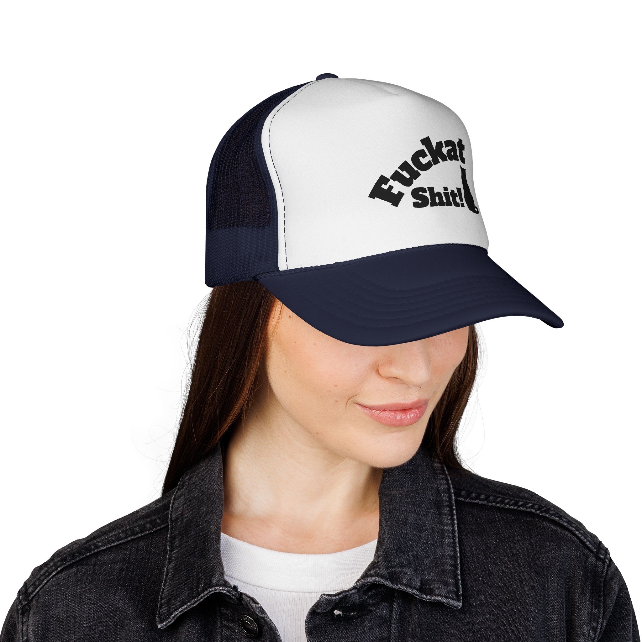 Fuckat Shit! Trucker Cap (with cat) | Mesh Snapback Hat - Image 32