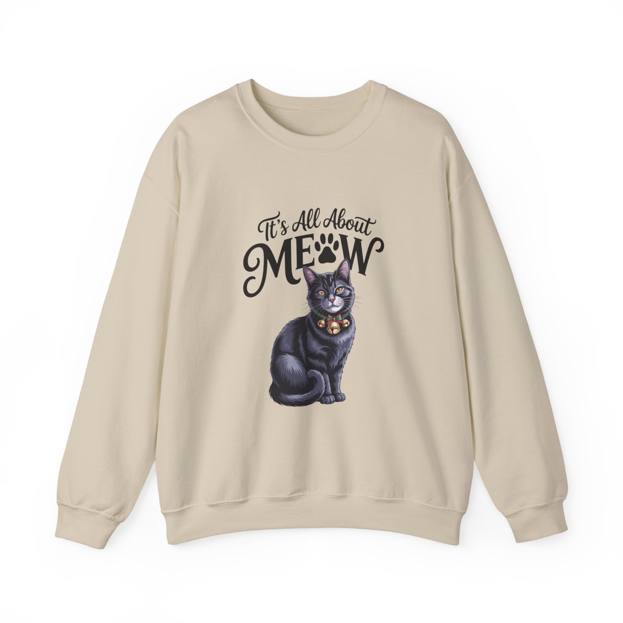 Cat Sweatshirt — "It's All About Meow" Cute Black Cat Crewneck, Cat Lover Gift - Image 5