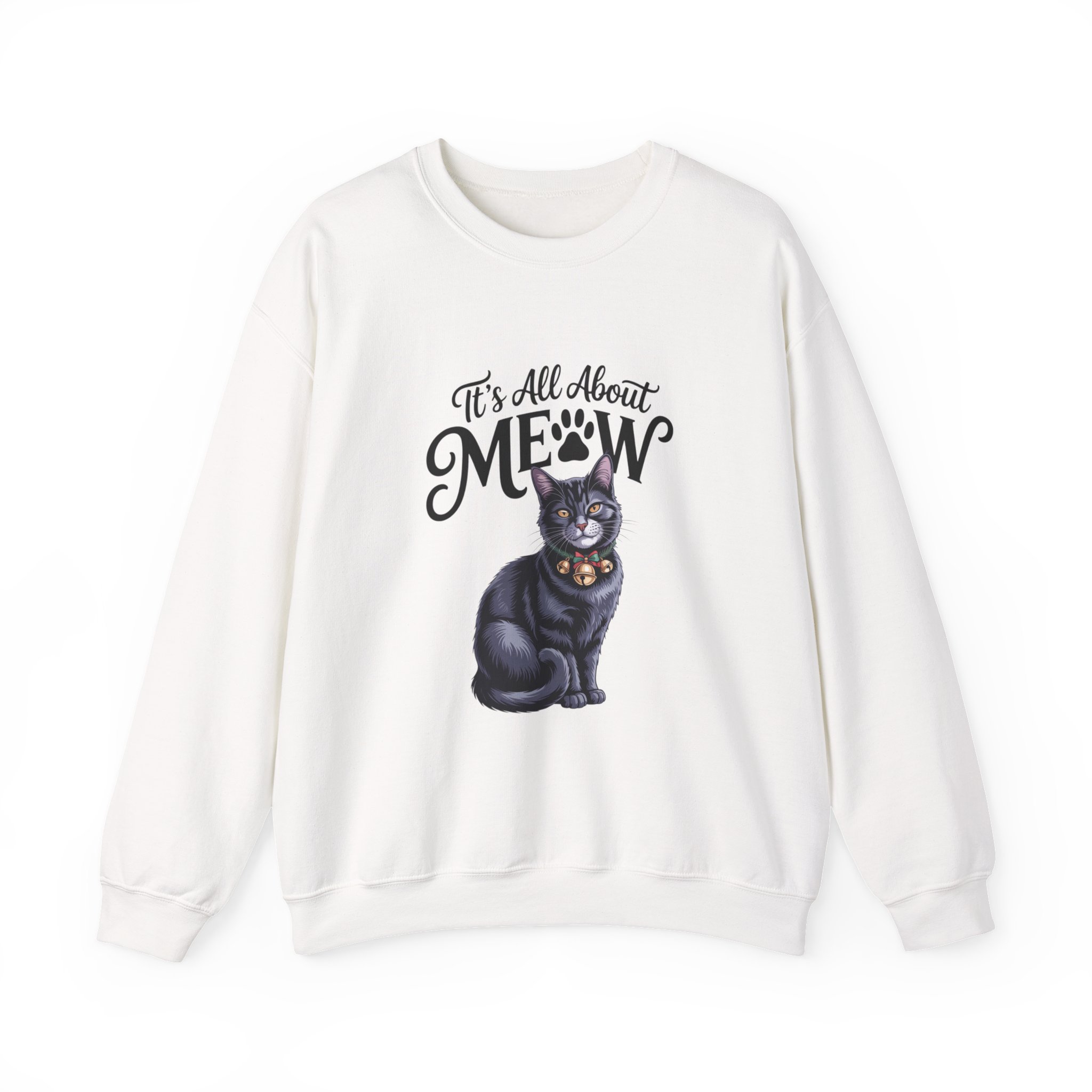 Cat Sweatshirt — "It's All About Meow" Cute Black Cat Crewneck, Cat Lover Gift - Image 3