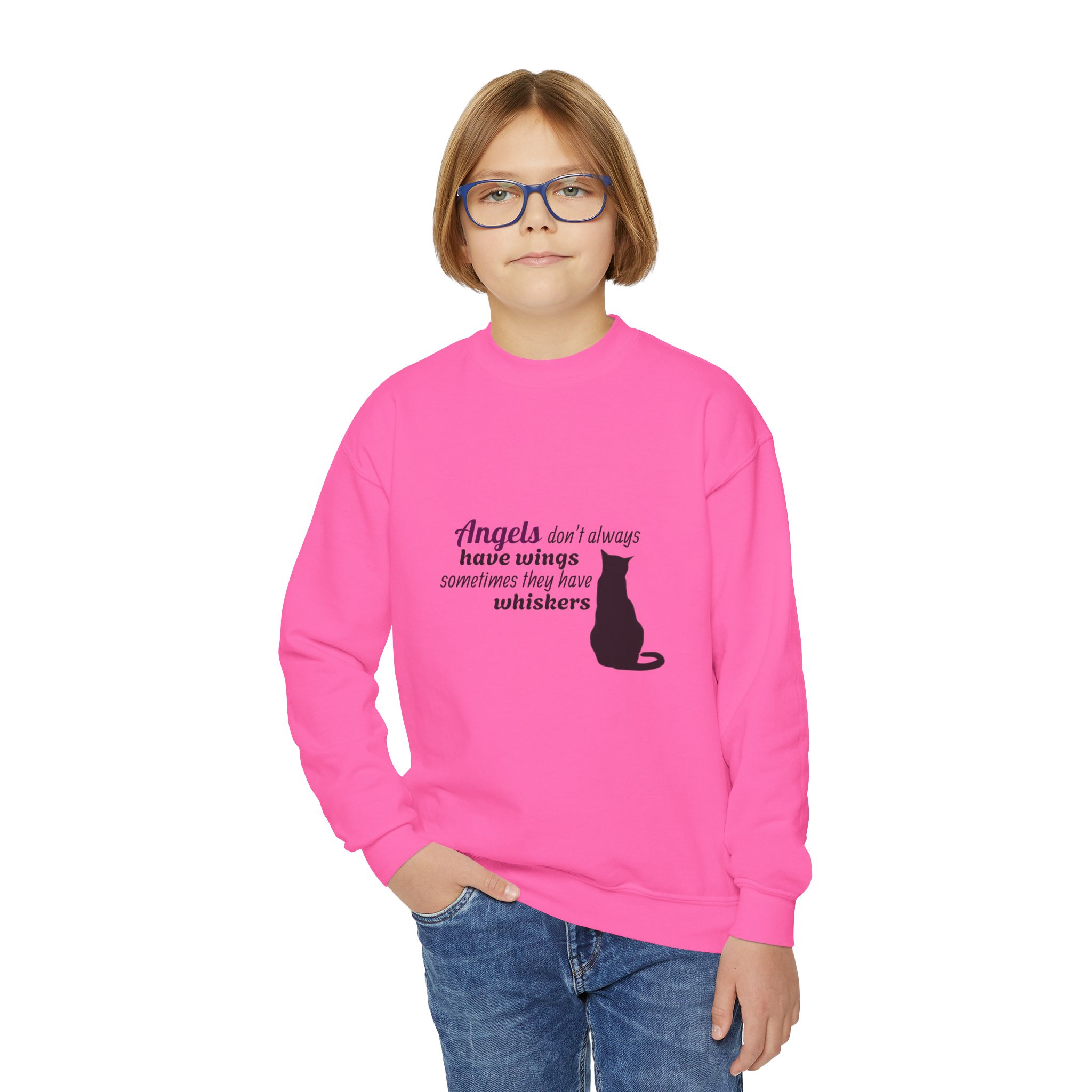 Youth Crewneck Sweatshirt - "Angels Aren't Always Born With Wings" Cat Lover Tee - Image 11
