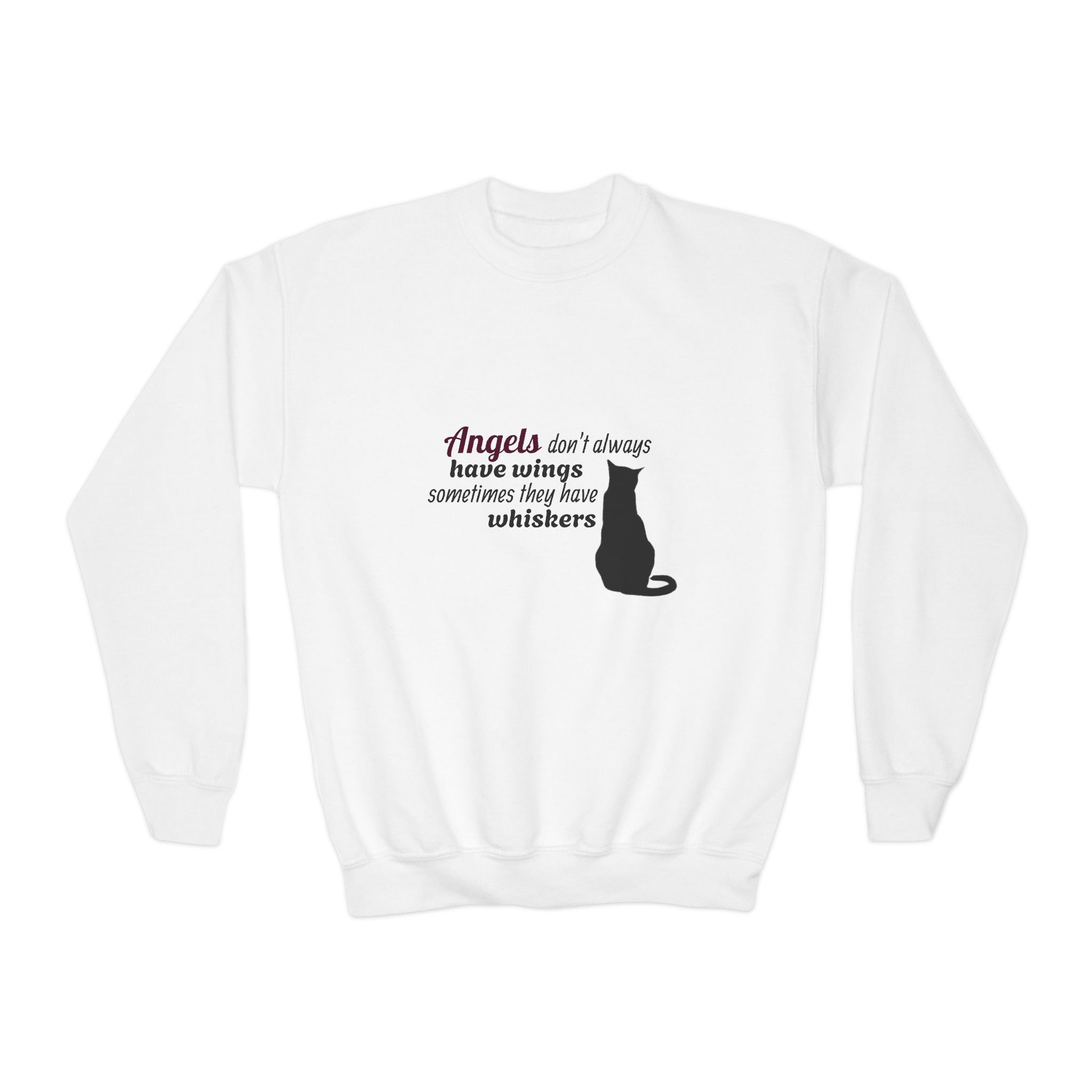 Youth Crewneck Sweatshirt - "Angels Aren't Always Born With Wings" Cat Lover Tee - Image 3