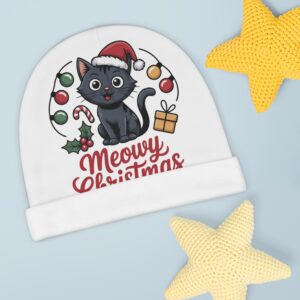 Baby Beanie — "Meowy Christmas" Cute Kitty Holiday Baby Hat