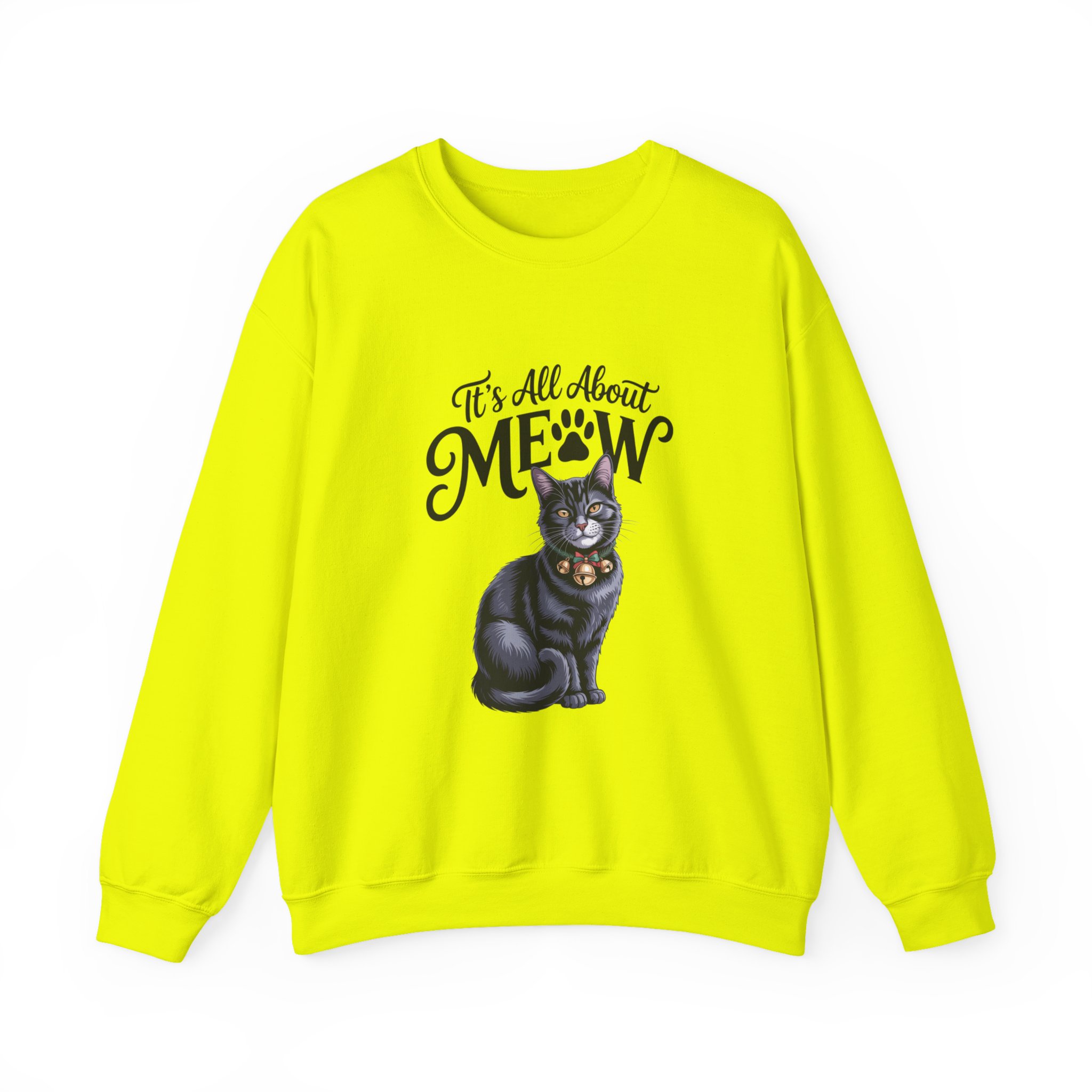 Cat Sweatshirt — "It's All About Meow" Cute Black Cat Crewneck, Cat Lover Gift - Image 10