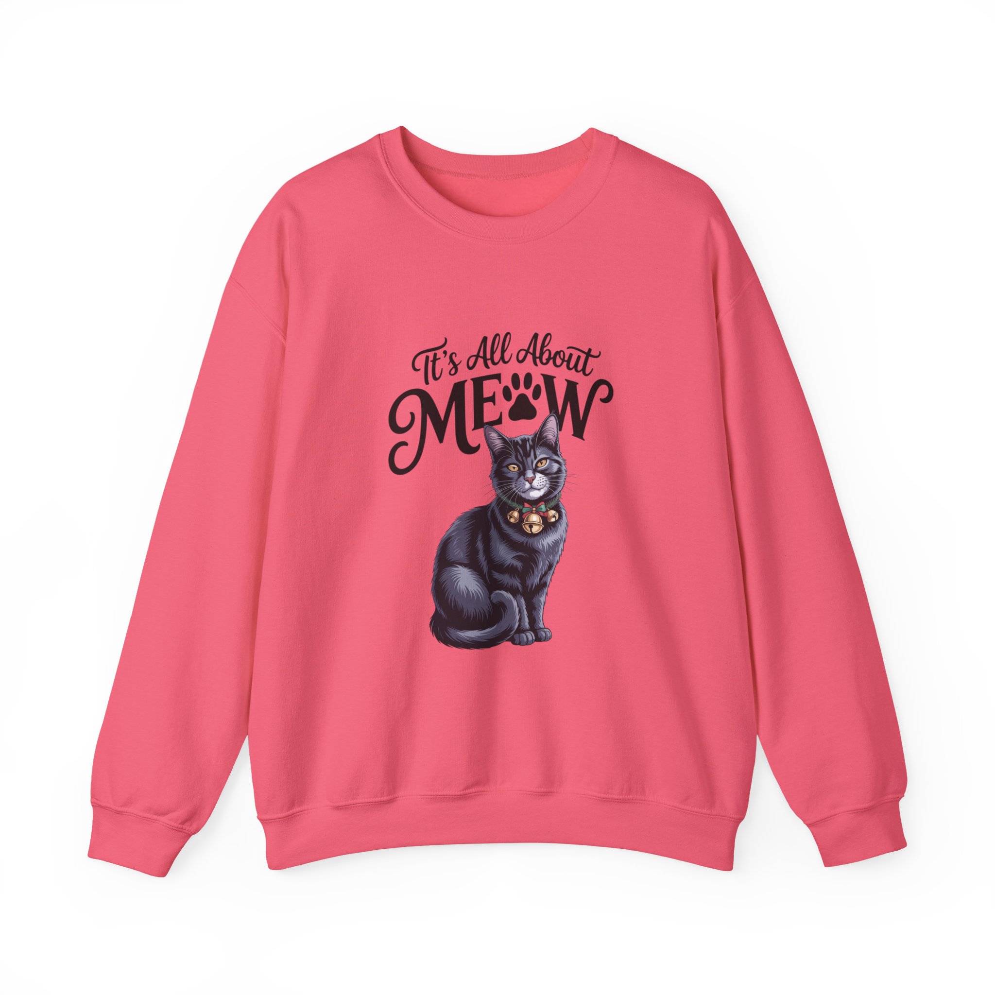Cat Sweatshirt — "It's All About Meow" Cute Black Cat Crewneck, Cat Lover Gift - Image 2