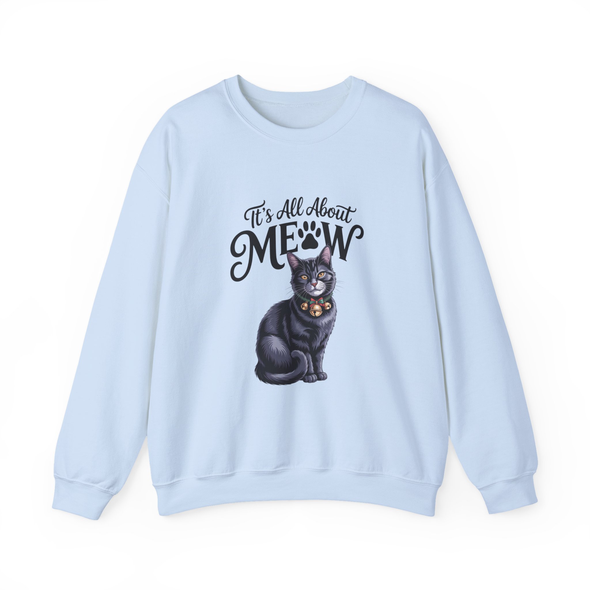 Cat Sweatshirt — "It's All About Meow" Cute Black Cat Crewneck, Cat Lover Gift - Image 12