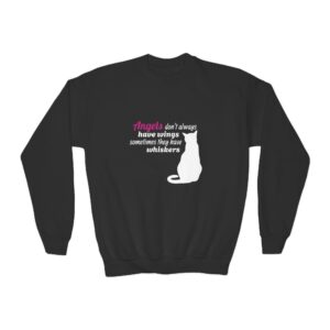 Youth Crewneck Sweatshirt - "Angels Aren't Always Born With Wings" Cat Lover Tee