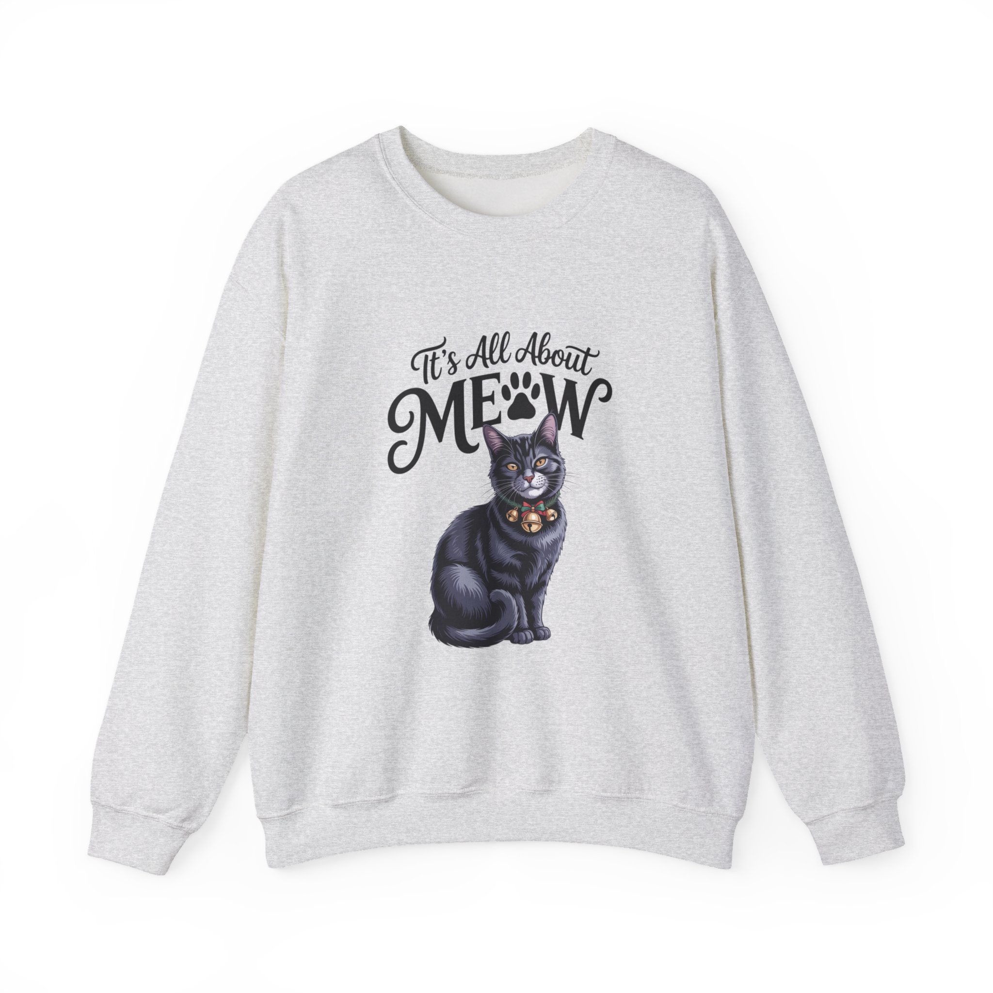 Cat Sweatshirt — "It's All About Meow" Cute Black Cat Crewneck, Cat Lover Gift - Image 4