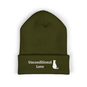 Embroidered "Love" Cat Cuffed Beanie — Cozy Pet Lover Knit Hat