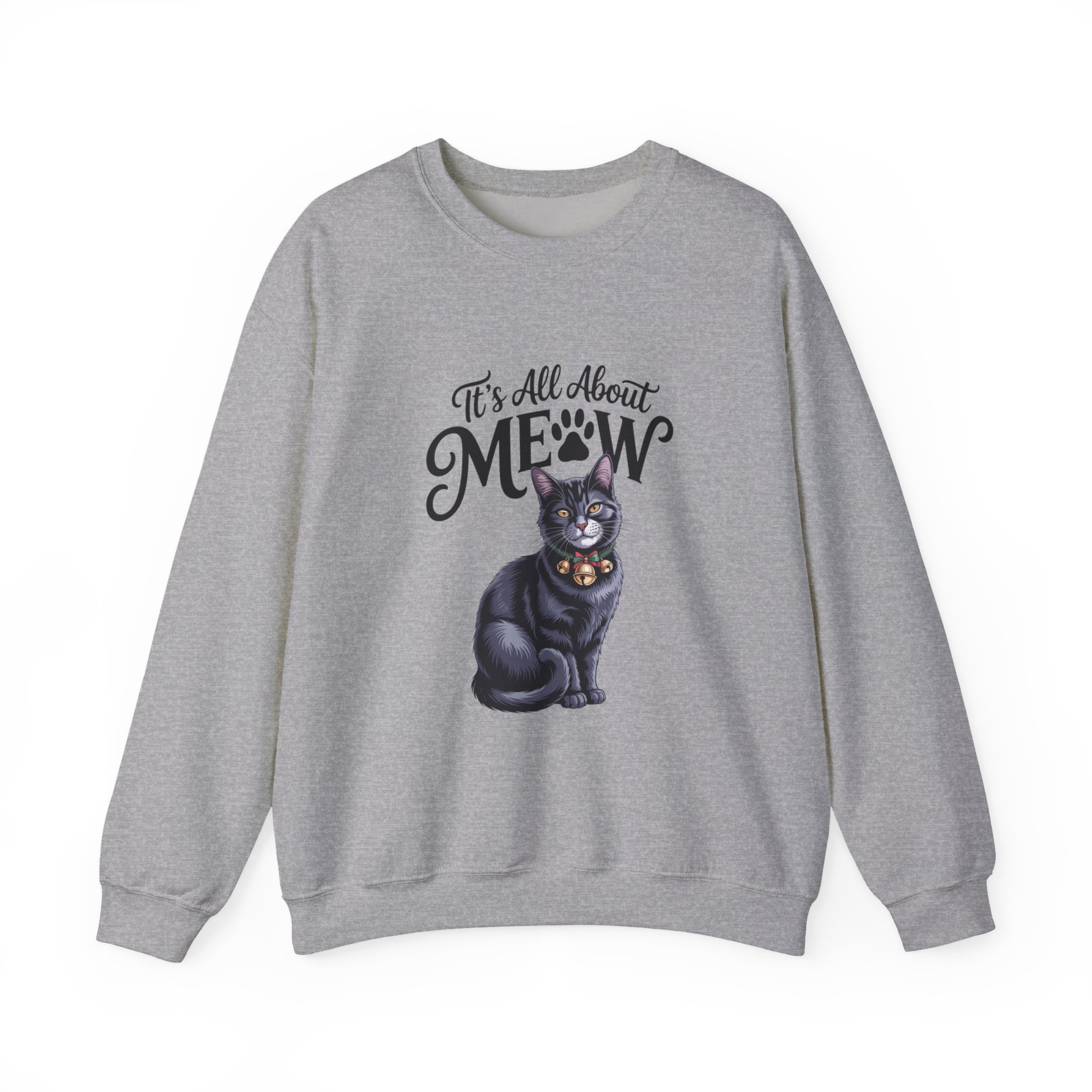Cat Sweatshirt — "It's All About Meow" Cute Black Cat Crewneck, Cat Lover Gift - Image 6