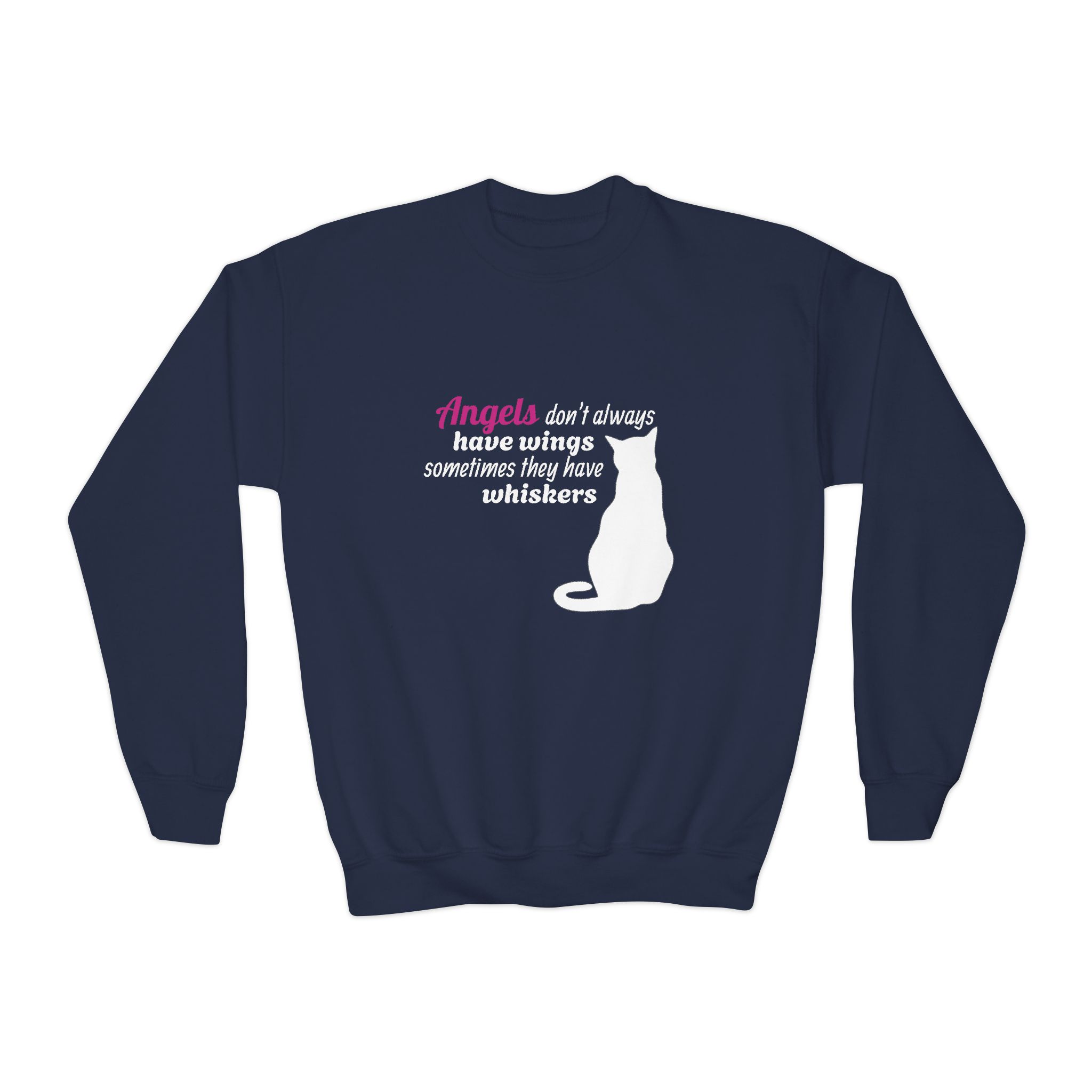 Youth Crewneck Sweatshirt - "Angels Aren't Always Born With Wings" Cat Lover Tee - Image 9