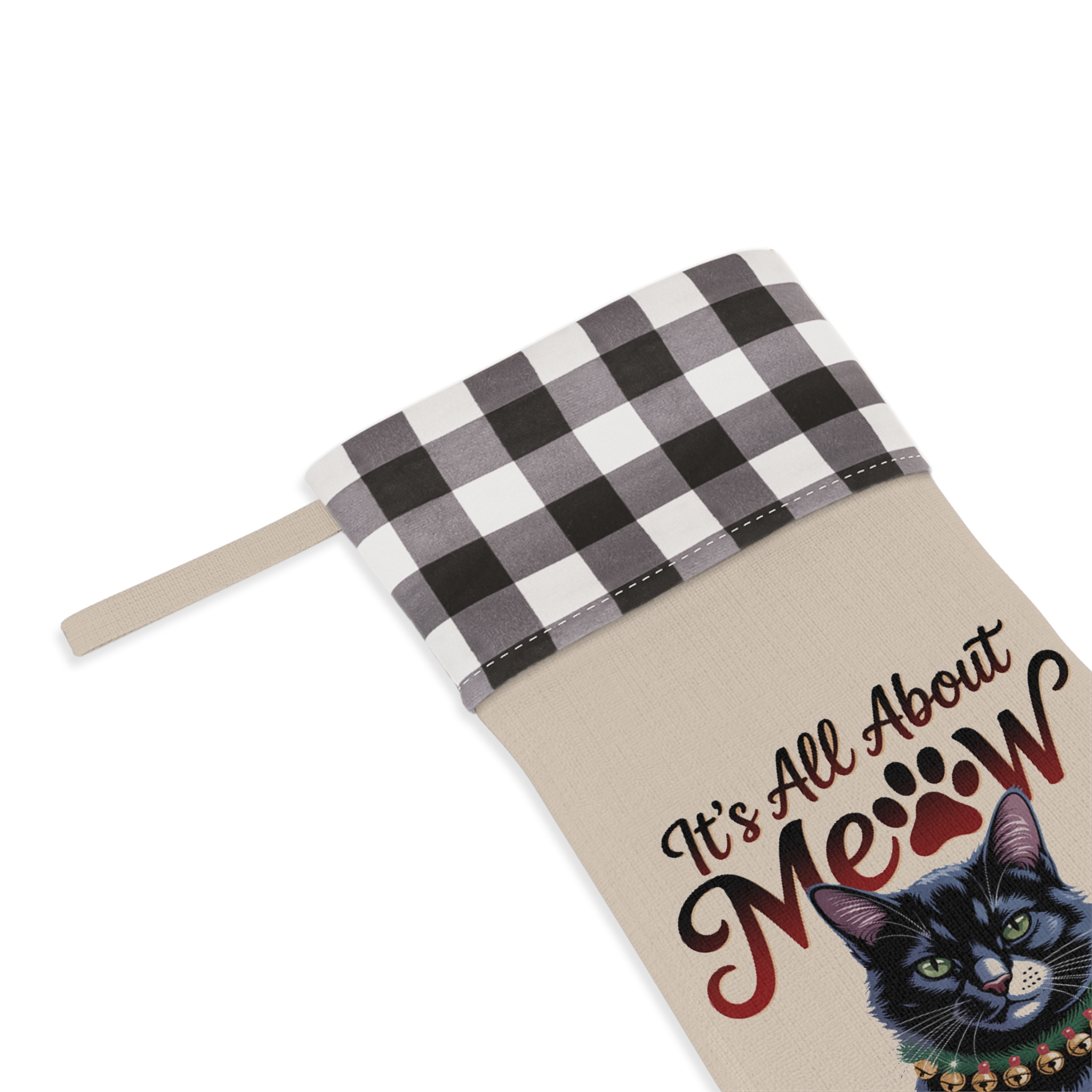 It's All About Meow Cat Christmas Stocking – Buffalo Plaid Top Cat Lover Holiday Stocking - Image 7