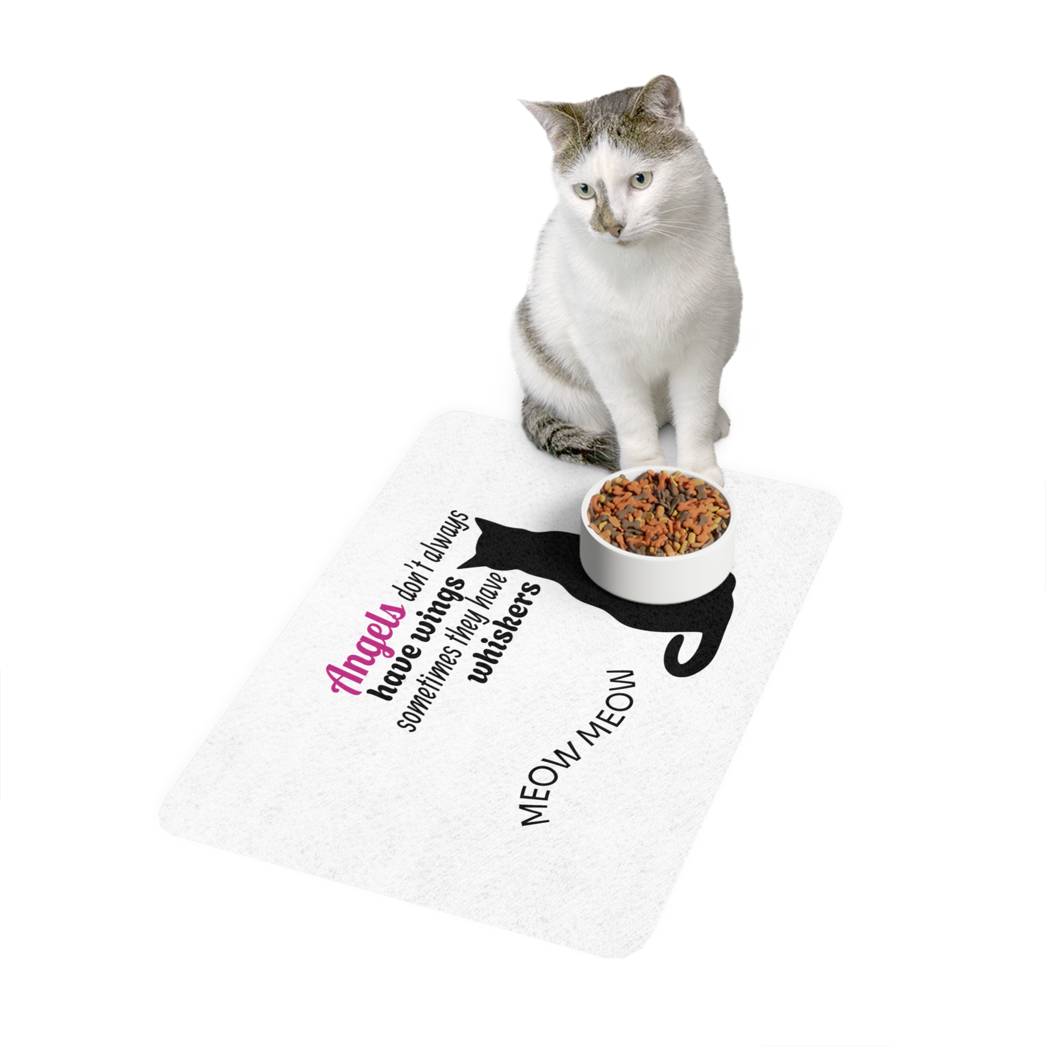 Cat Pet Food Mat — "Angels don't always have wings sometimes they have whiskers" (12x18) - Image 4