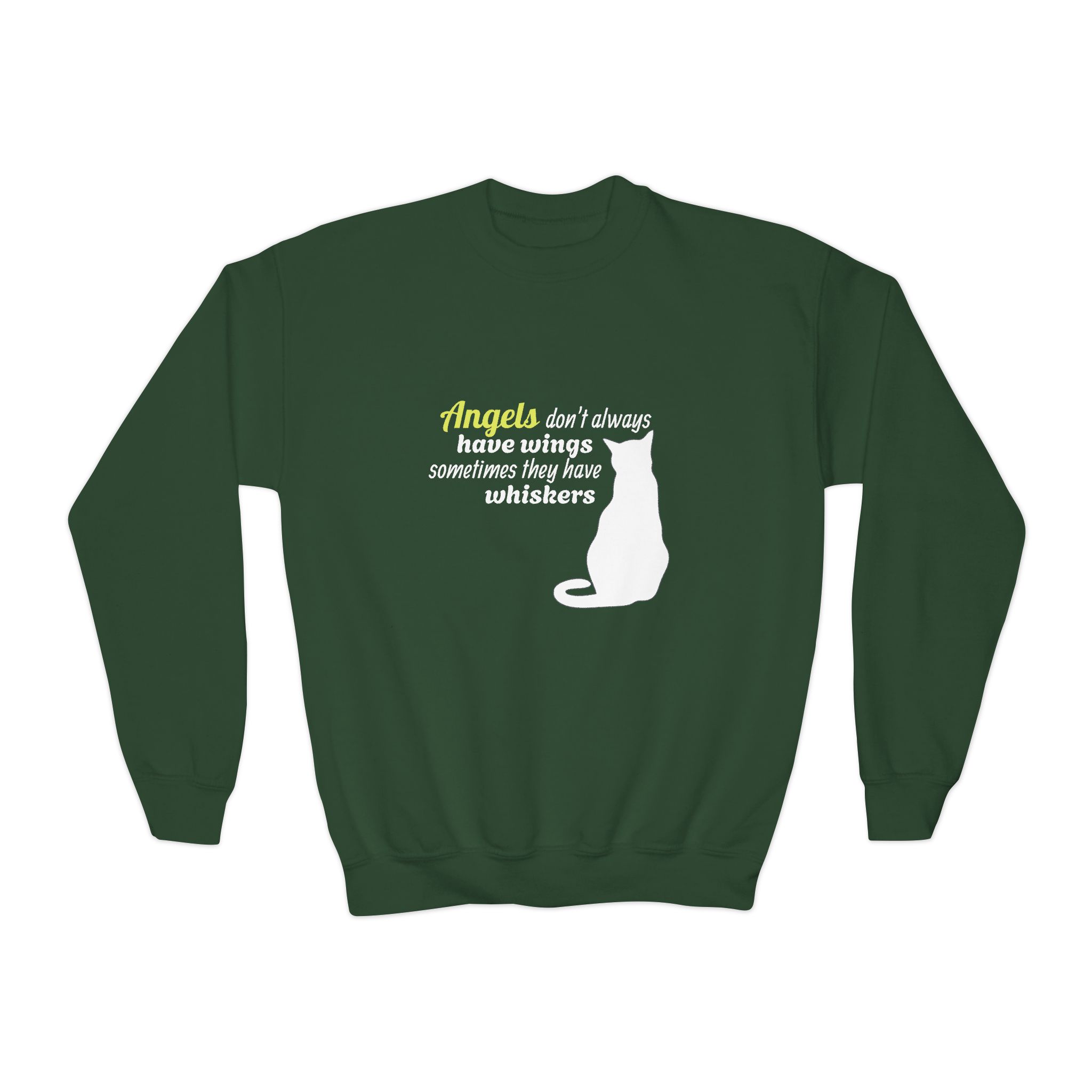 Youth Crewneck Sweatshirt - "Angels Aren't Always Born With Wings" Cat Lover Tee - Image 7