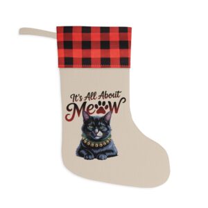 It's All About Meow Cat Christmas Stocking – Buffalo Plaid Top Cat Lover Holiday Stocking