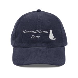 Embroidered Corduroy Cap — "Unconditional Love" Cat Design