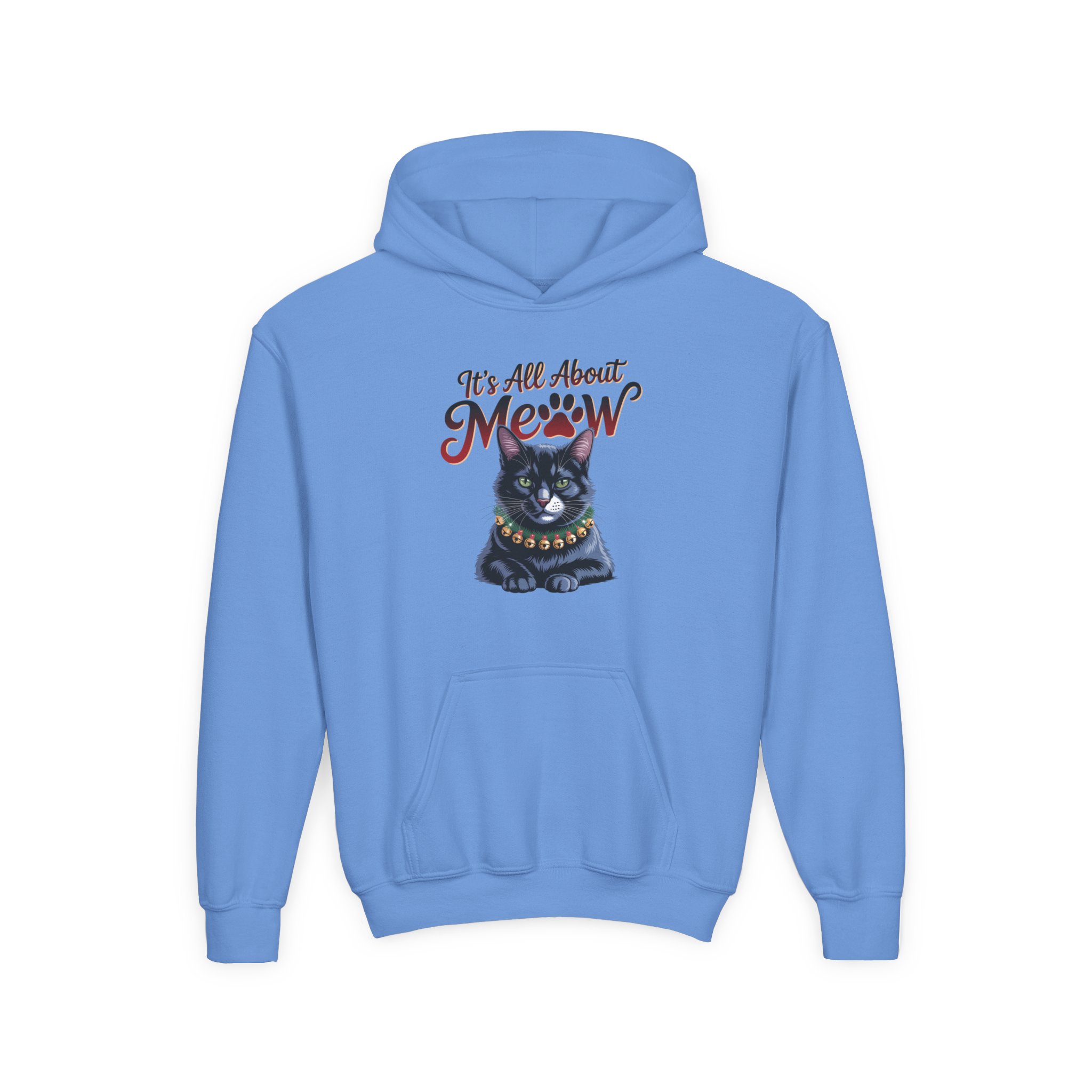 Youth Hoodie - "It's All About Meow" Cute Black Cat Graphic - Image 5