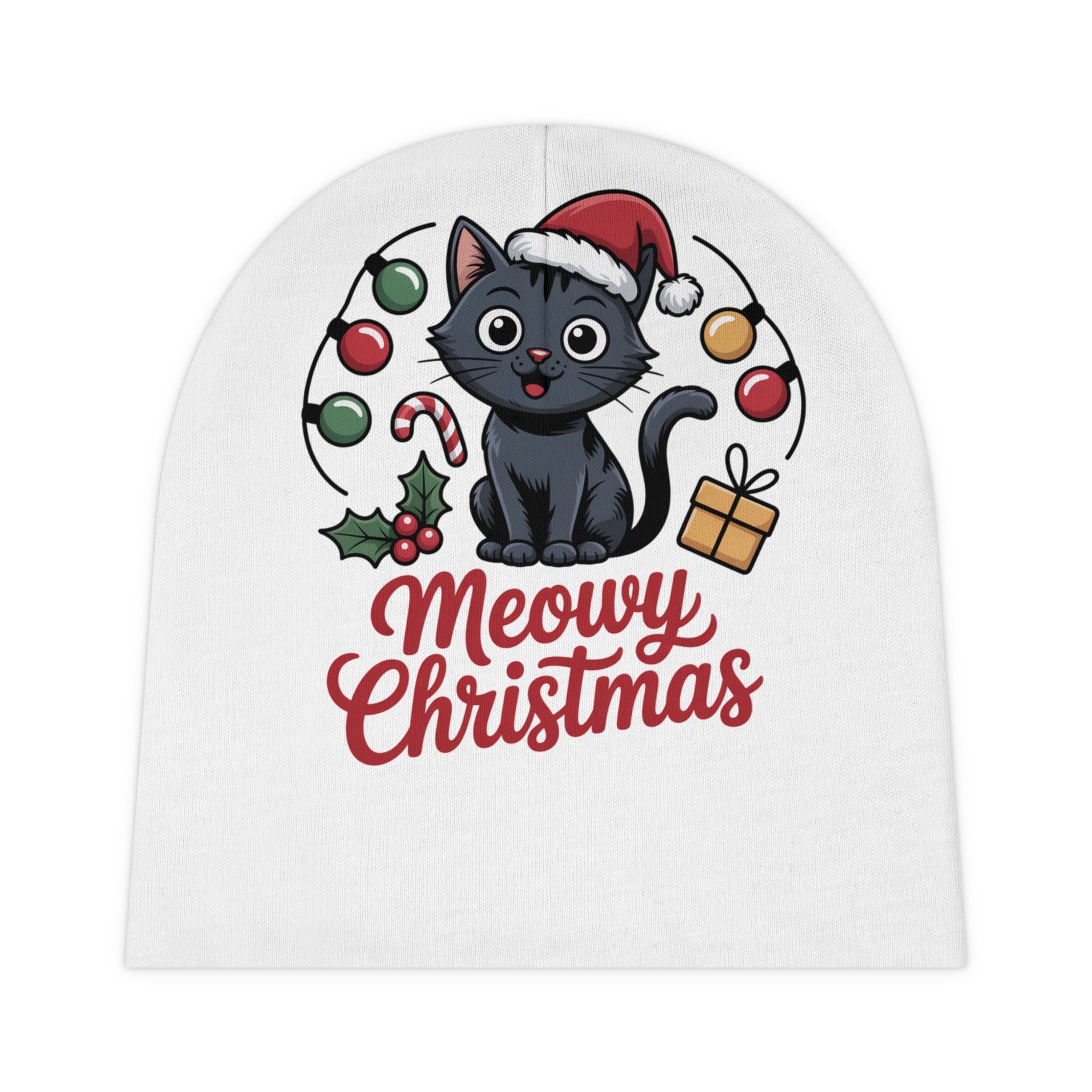 Baby Beanie — "Meowy Christmas" Cute Kitty Holiday Baby Hat - Image 2